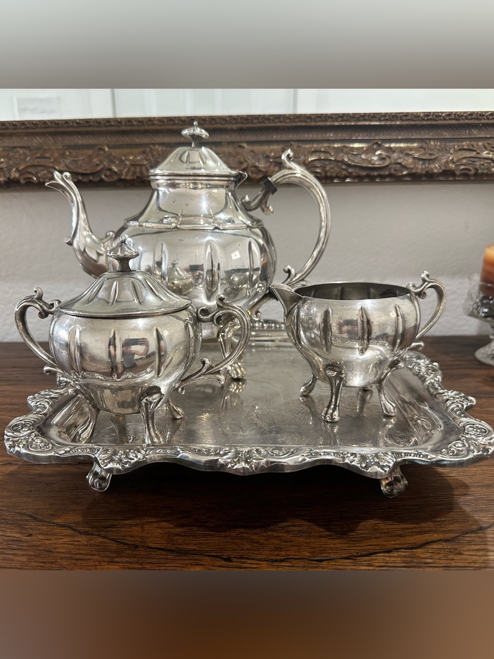 Classic Silver-Plated Tea Set with Tray - Silver